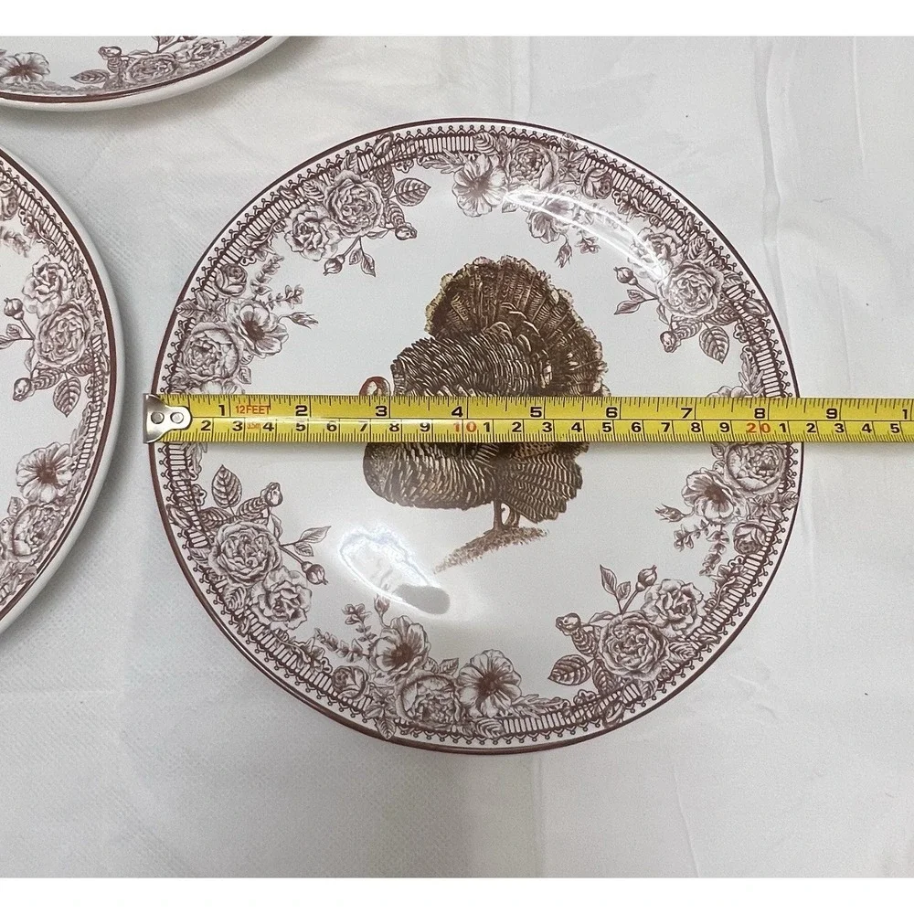 Turkey Pheasant Plates Set of 5 Floral Thanksgiving Fall Bird Country Farm Cabin